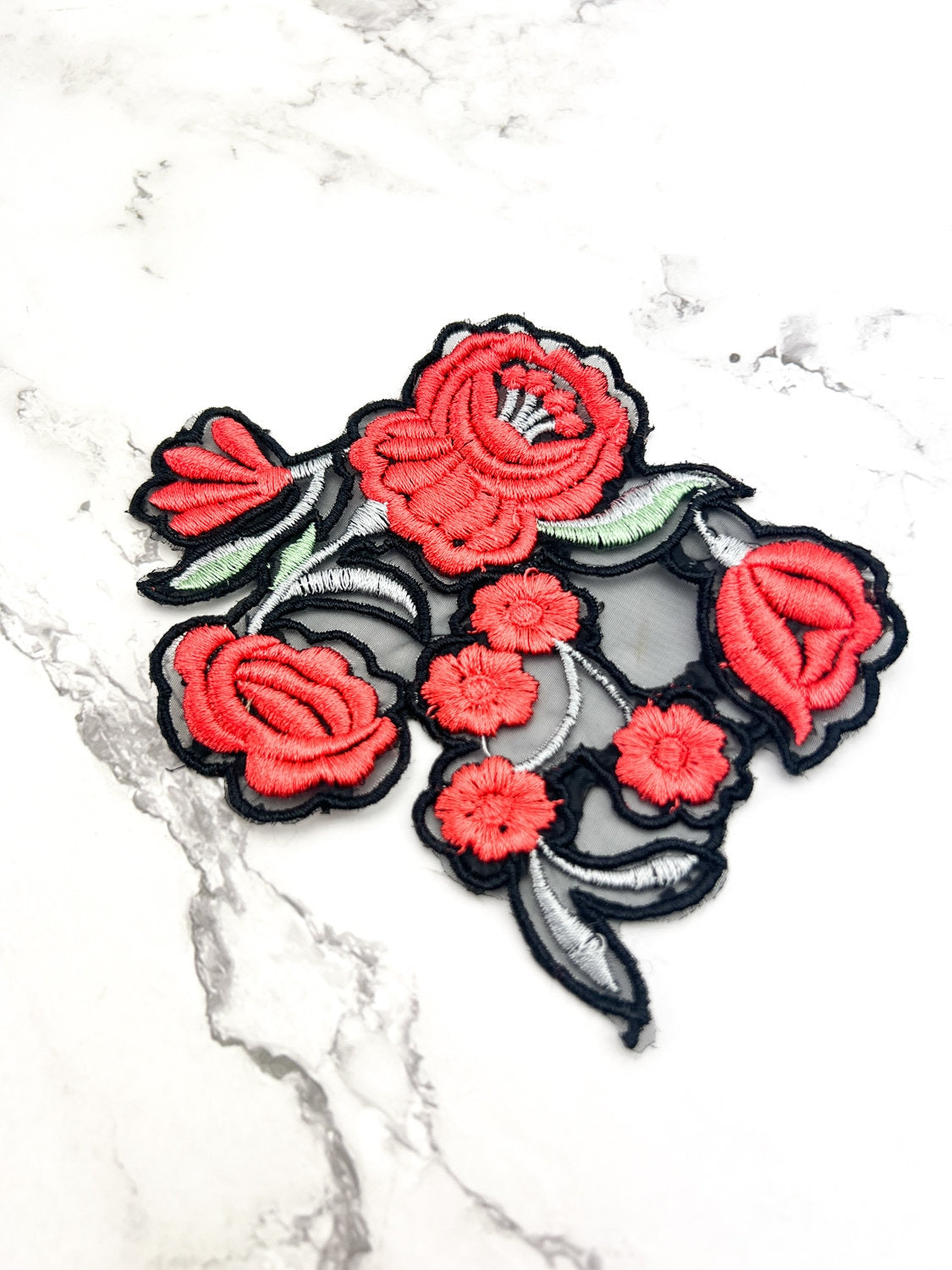 Coral Red Floral Flower Applique