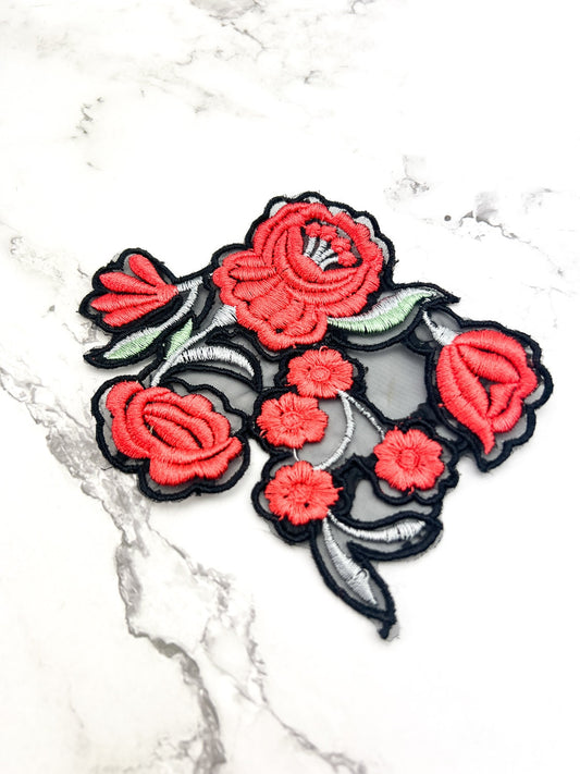 Coral Red Floral Flower Applique