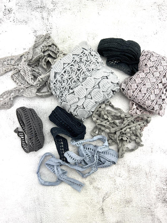 Gray ish Lace Trims Variety Trim Scrap Pack Scrap Bundle Pack 7 Pieces