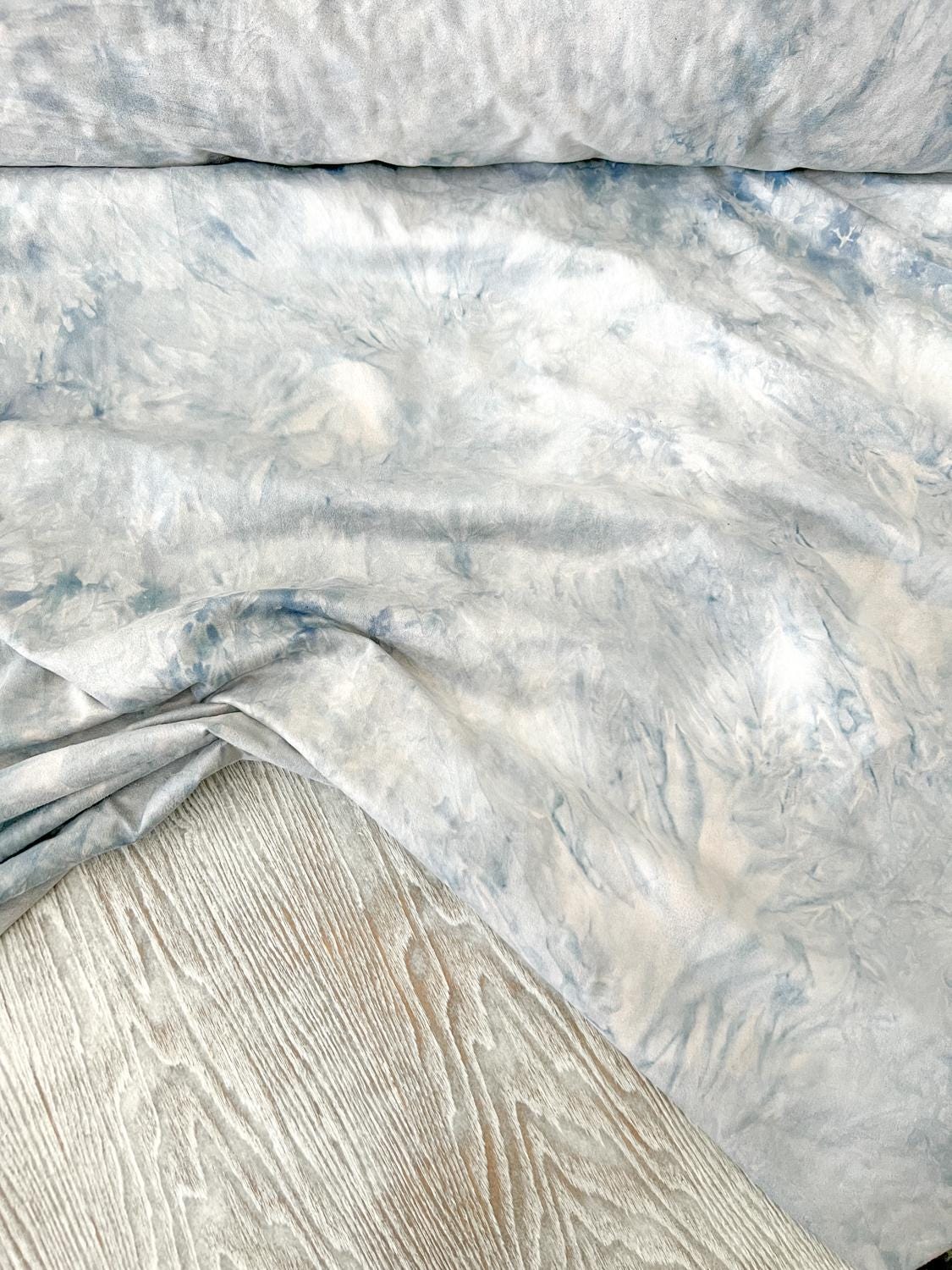 Blue Gray Tie Dye Double Brushed Polyester Knit Fabric by the yard