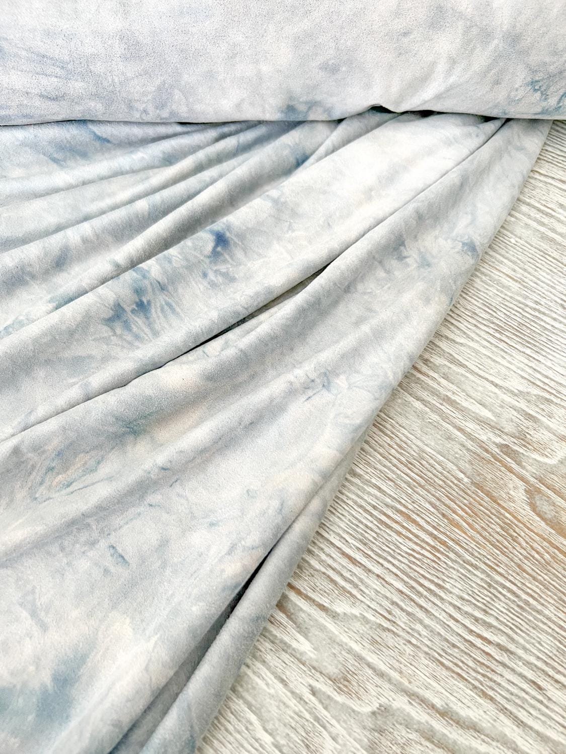 Blue Gray Tie Dye Double Brushed Polyester Knit Fabric by the yard