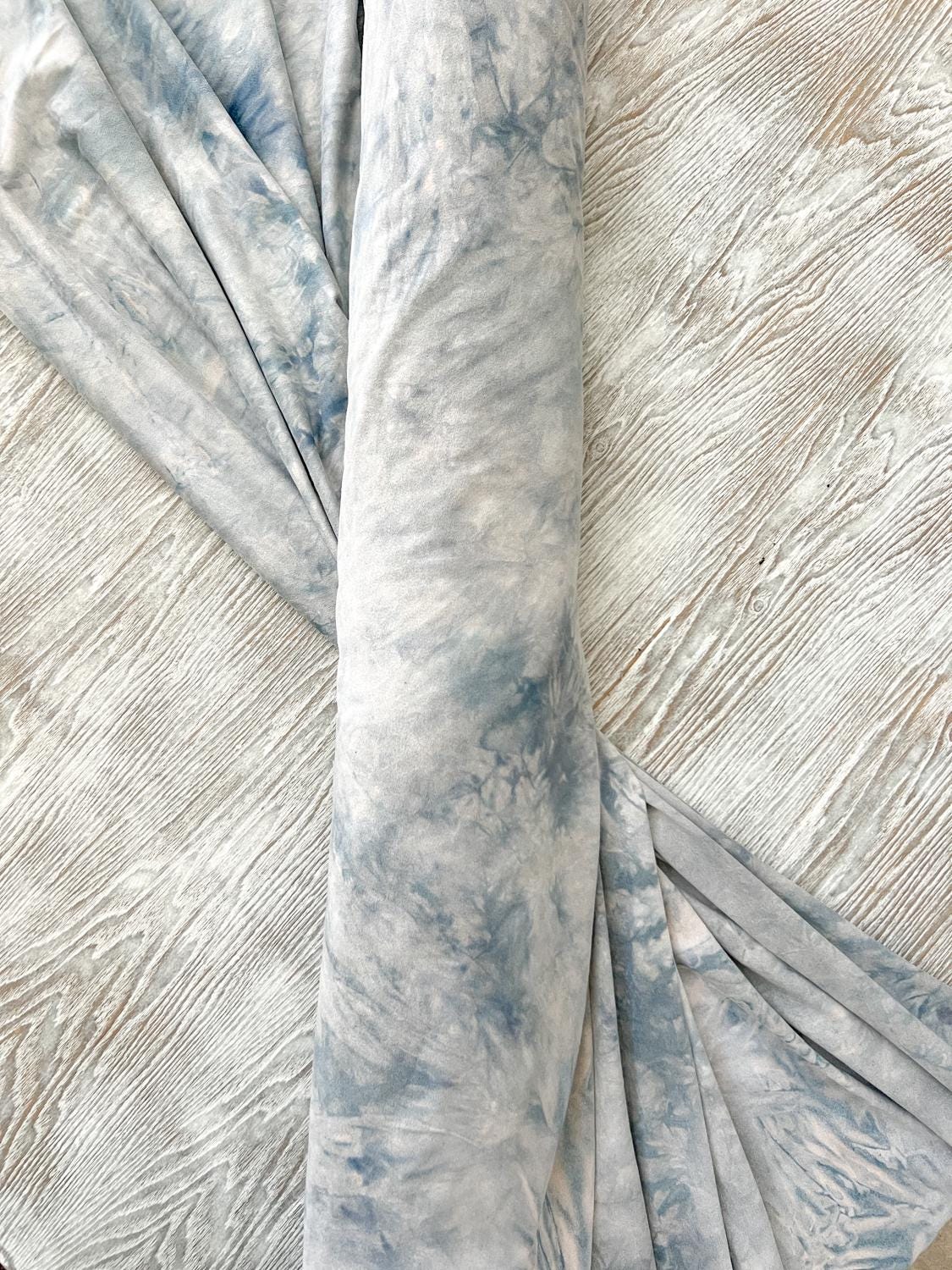 Blue Gray Tie Dye Double Brushed Polyester Knit Fabric by the yard