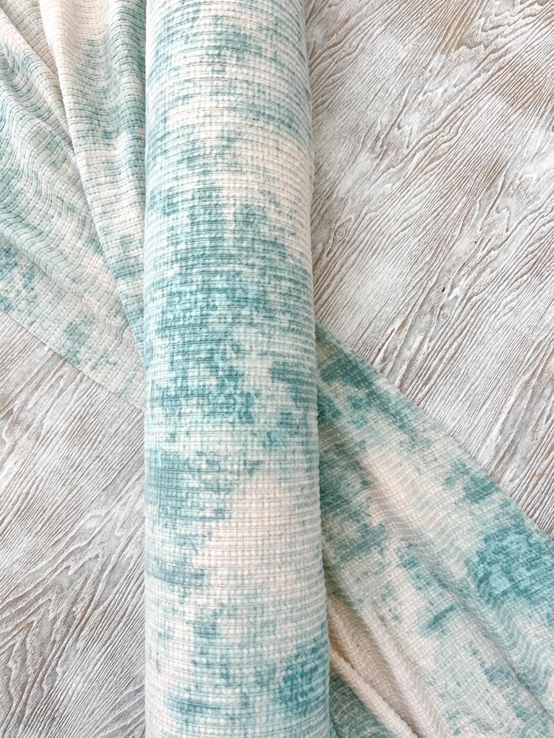 Green and Oatmeal Tie Dye Brushed Rib Sweater Knit Fabric by the yard