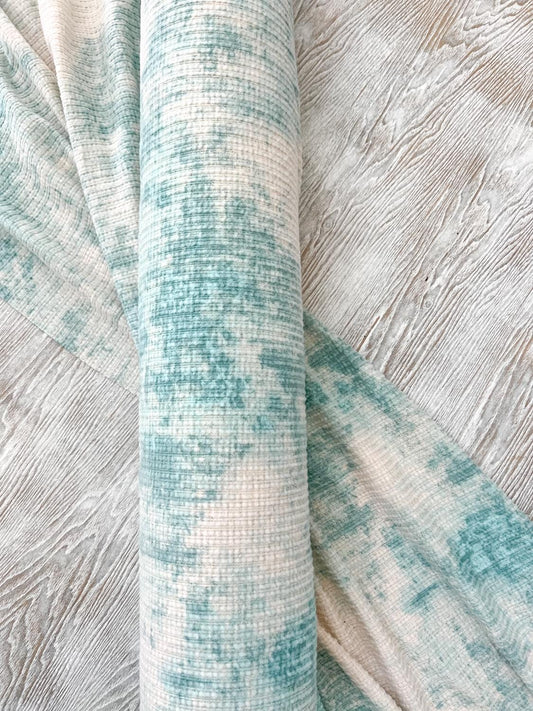 Green and Oatmeal Tie Dye Brushed Rib Sweater Knit Fabric by the yard
