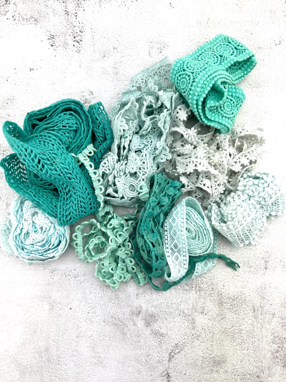 Mint Green Lace Trims Variety Trim Scrap Pack Scrap Bundle Pack 10 Pieces