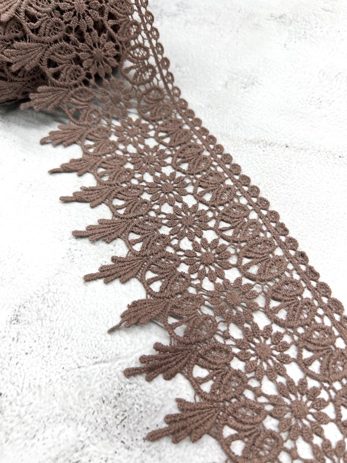 Brown Floral Cotton Lace Trim Remnant 10 yards