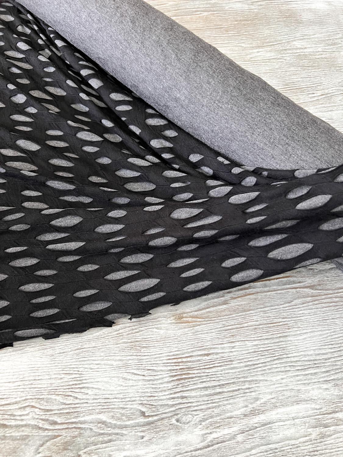 Black and Gray Deconstructed Distressed Knit Fabric with Holes by the yard
