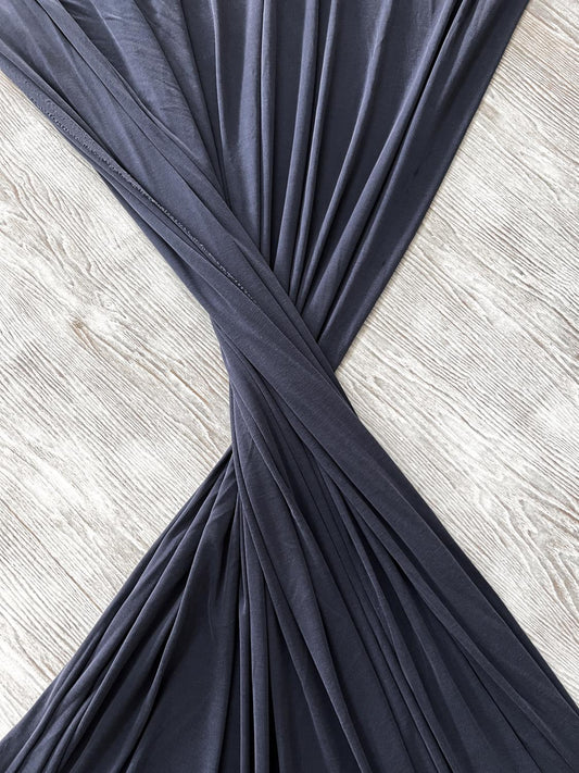 Muted Dark Blue Cupro Rib Knit Jersey Fabric by the yard