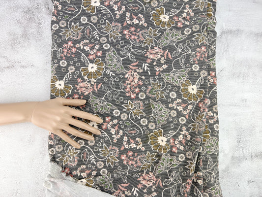 Brown Floral Wavy Rib Knit Fabric Remnant 2.5 yards