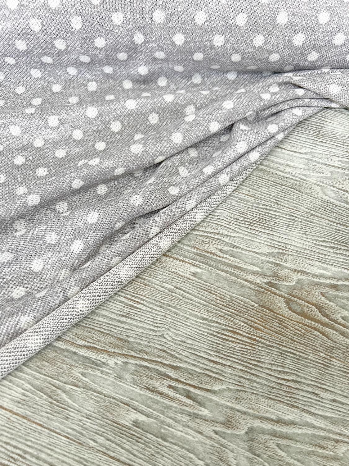 Heather Gray Polka Dot French Terry Designer Fabric by the yard