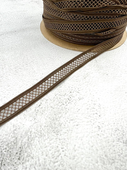 Olive Brown Netting Elastic Trim 10 yards