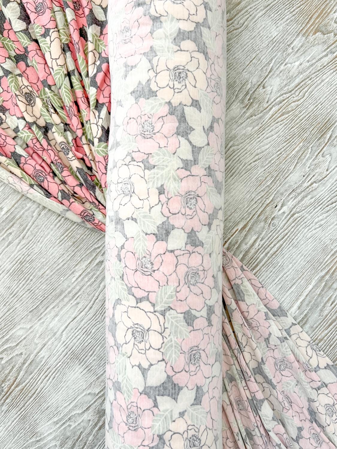 Blush Pink Floral Knit Jersey Fabric by the yard