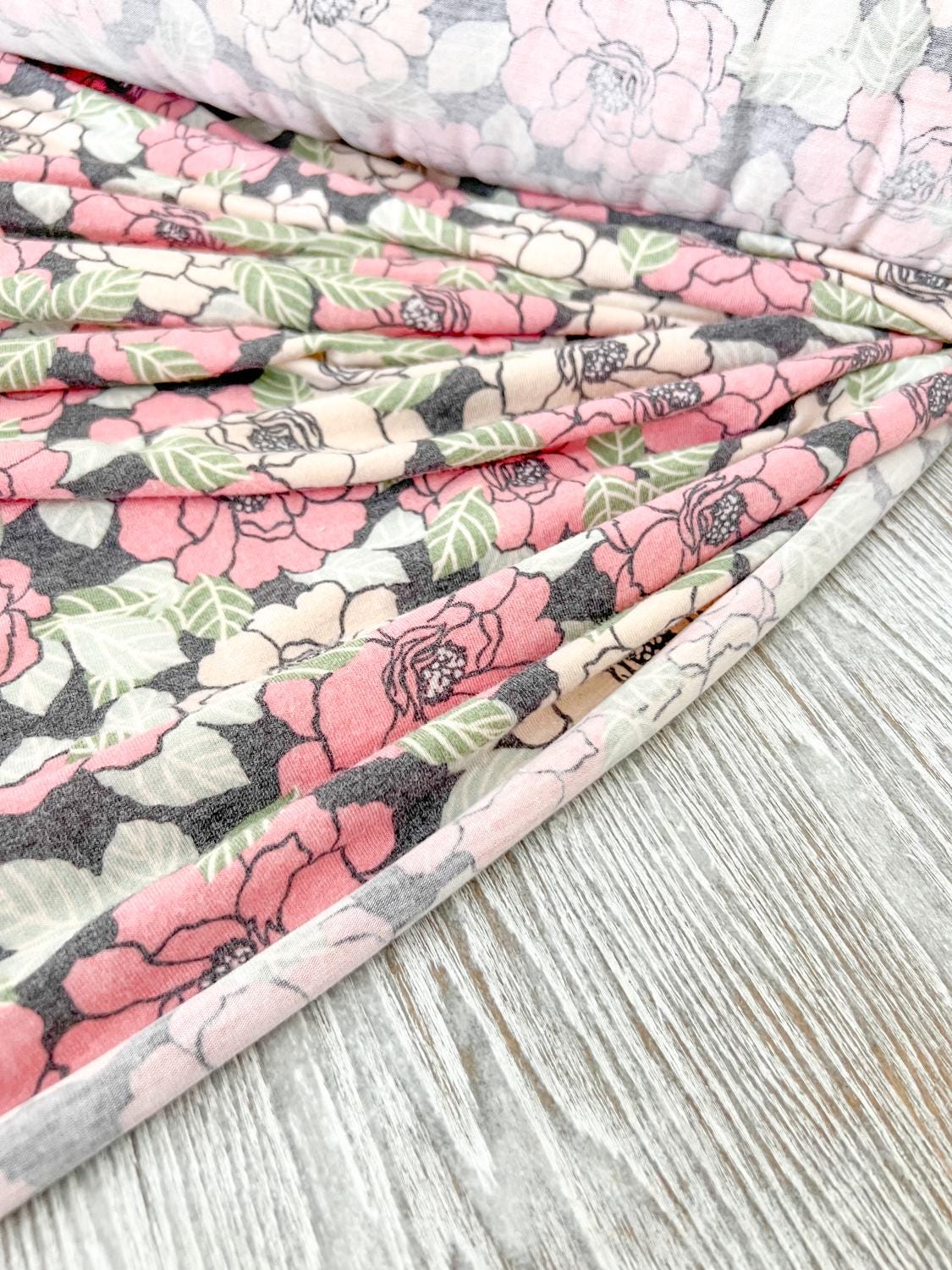 Blush Pink Floral Knit Jersey Fabric by the yard