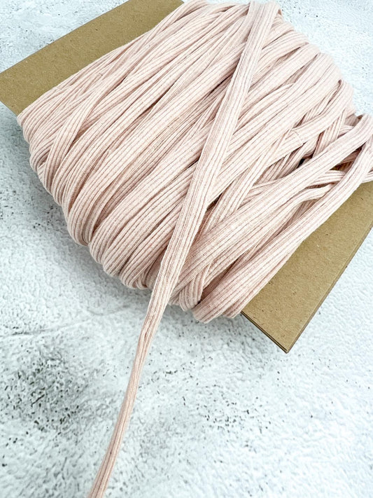 Pink Light Beige Blend Rib Knit trim Spaghetti Straps Hollow Tube Tubular Trim Remnant 35 yards