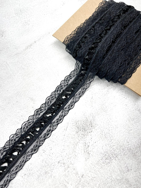 Black Center Lace Up Lace Trim Remnant 8 yards