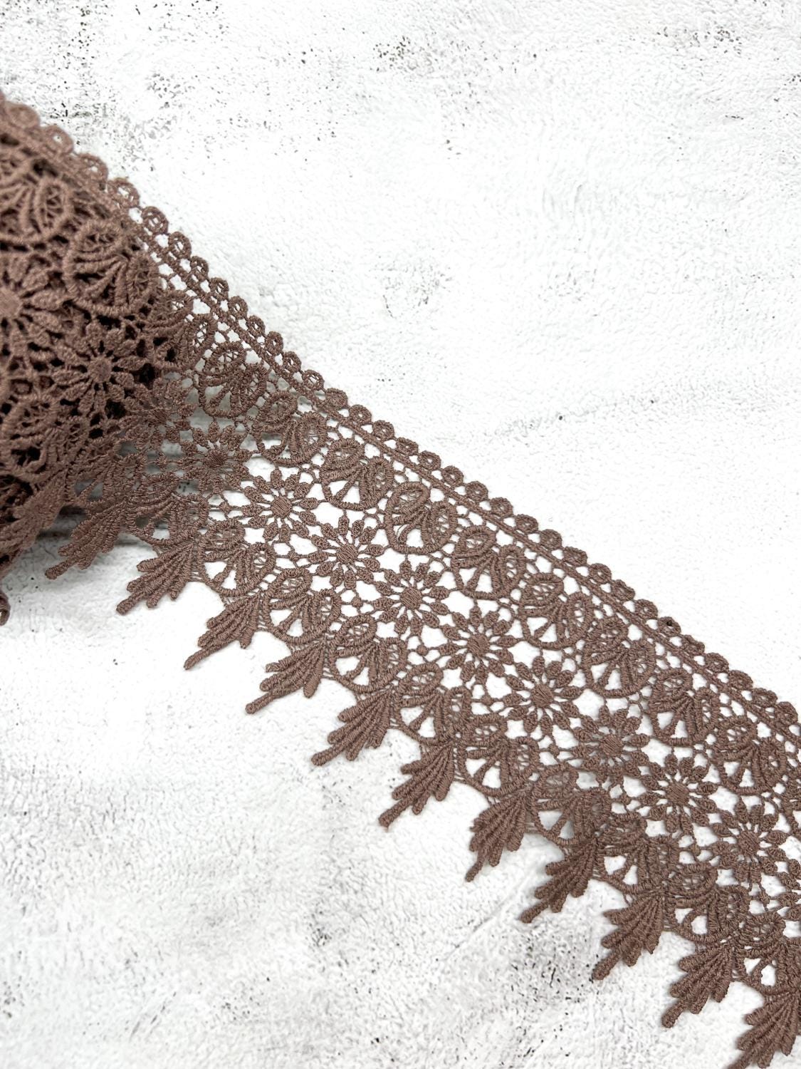 Brown Floral Cotton Lace Trim Remnant 10 yards