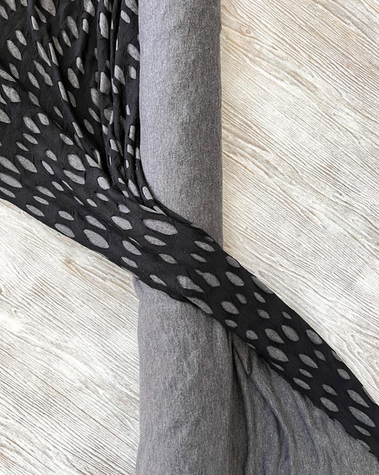 Black and Gray Deconstructed Distressed Knit Fabric with Holes by the yard