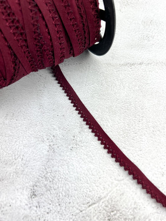 Maroon Picot Elastic Trim Lingerie Trim 1/2 inch width x 10 yards