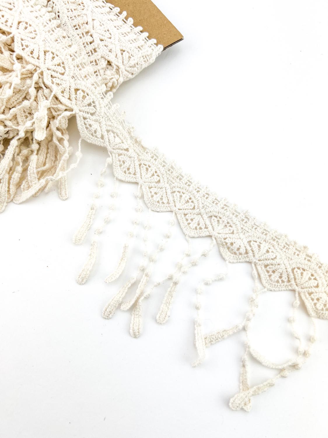Ecru Lace Fringe Trim Remnant 5 yards 30 inches total 2 pieces