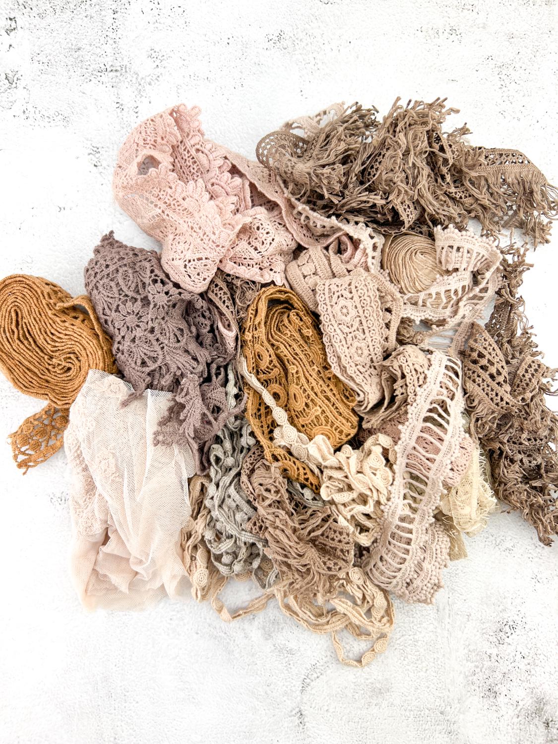 Beige and Brown Lace Trims Variety Trim Scrap Pack Scrap Bundle Pack 19 Pieces