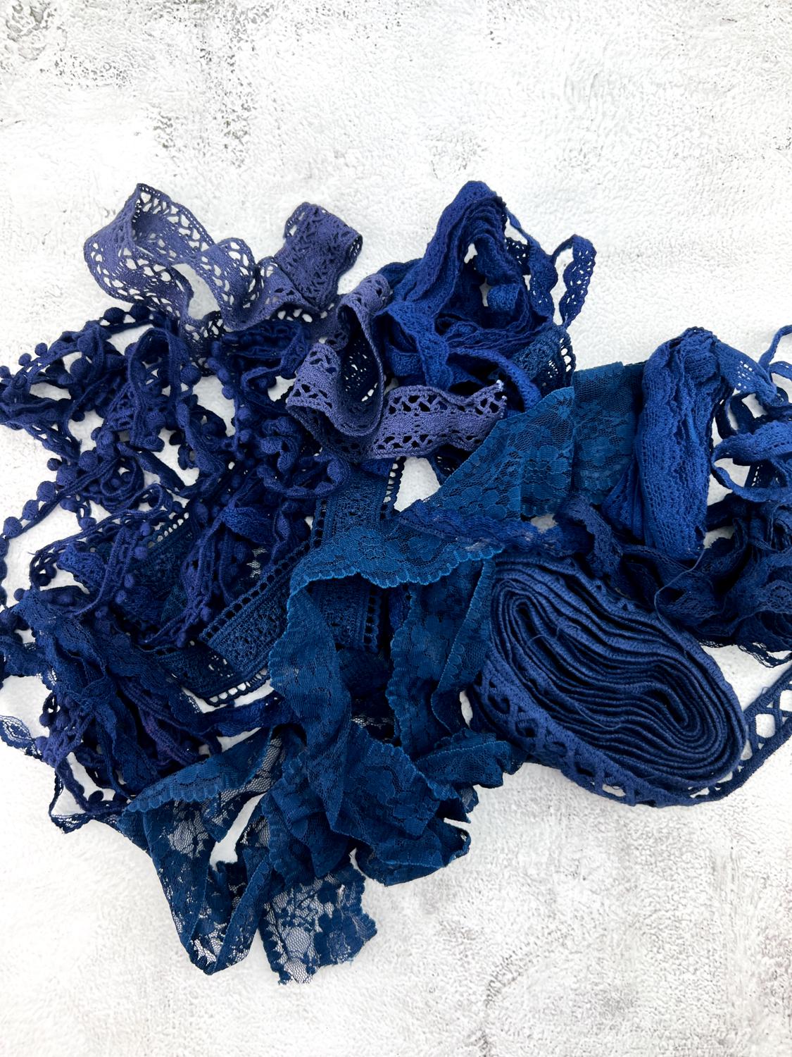 Navy Blue Lace Trims Variety Trim Scrap Pack Scrap Bundle Pack 10 Pieces