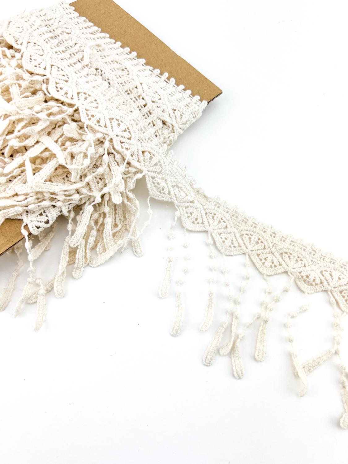 Ecru Lace Fringe Trim Remnant 5 yards 30 inches total 2 pieces