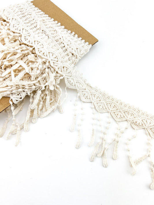 Ecru Lace Fringe Trim Remnant 5 yards 30 inches total 2 pieces