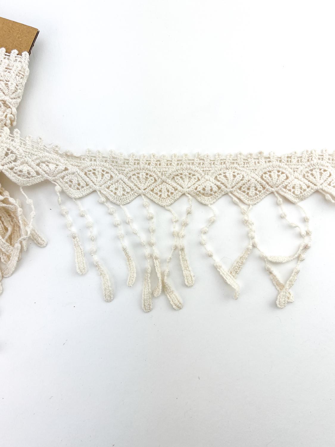 Ecru Lace Fringe Trim Remnant 5 yards 30 inches total 2 pieces