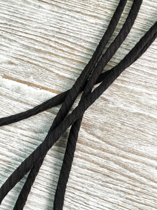 Black Rib Knit Jersey Trim Spaghetti Straps Hollow Tube Tubular Trim 10 yards