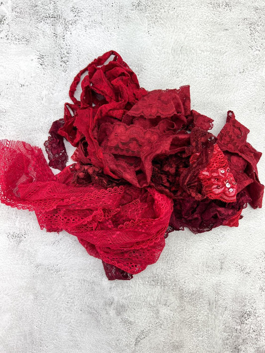 Red Stretch Lace Trims Variety Trim Scrap Pack Scrap Bundle Pack 6 Pieces