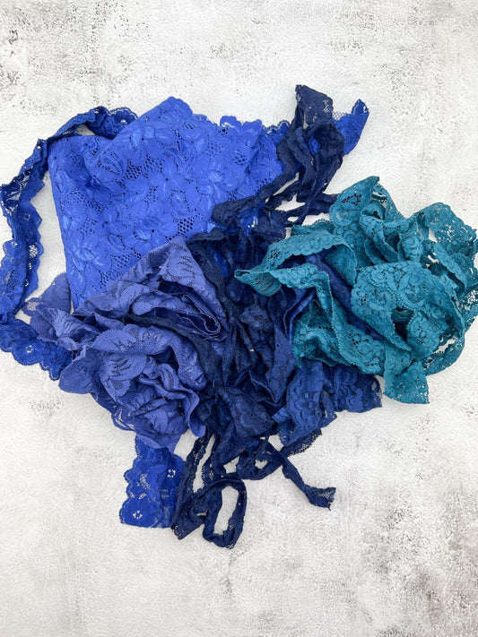Blue Stretch Lace Trims Variety Trim Scrap Pack Scrap Bundle Pack 6 Pieces