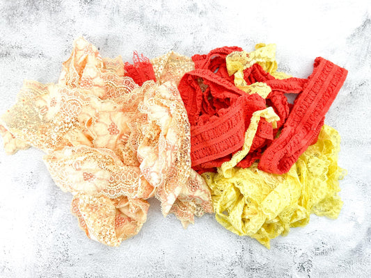 Yellow Orange Stretch Lace Trim Variety Trim Scrap Pack Scrap Bundle Pack