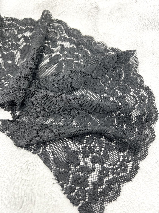 Black Stretch Lace Trim Remnant 2 yards 32 inches