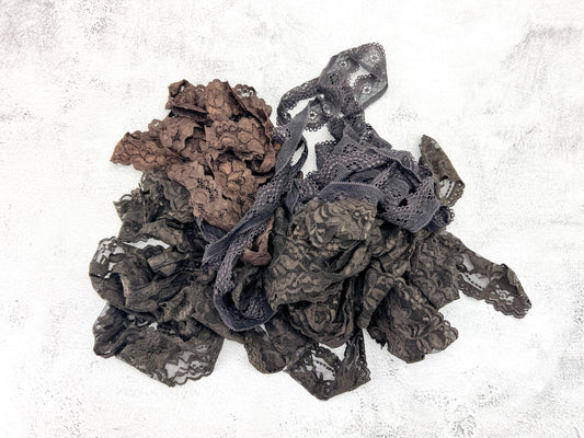 Dark Brown Stretch Lace Trim Variety Trim Scrap Pack Scrap Bundle Pack