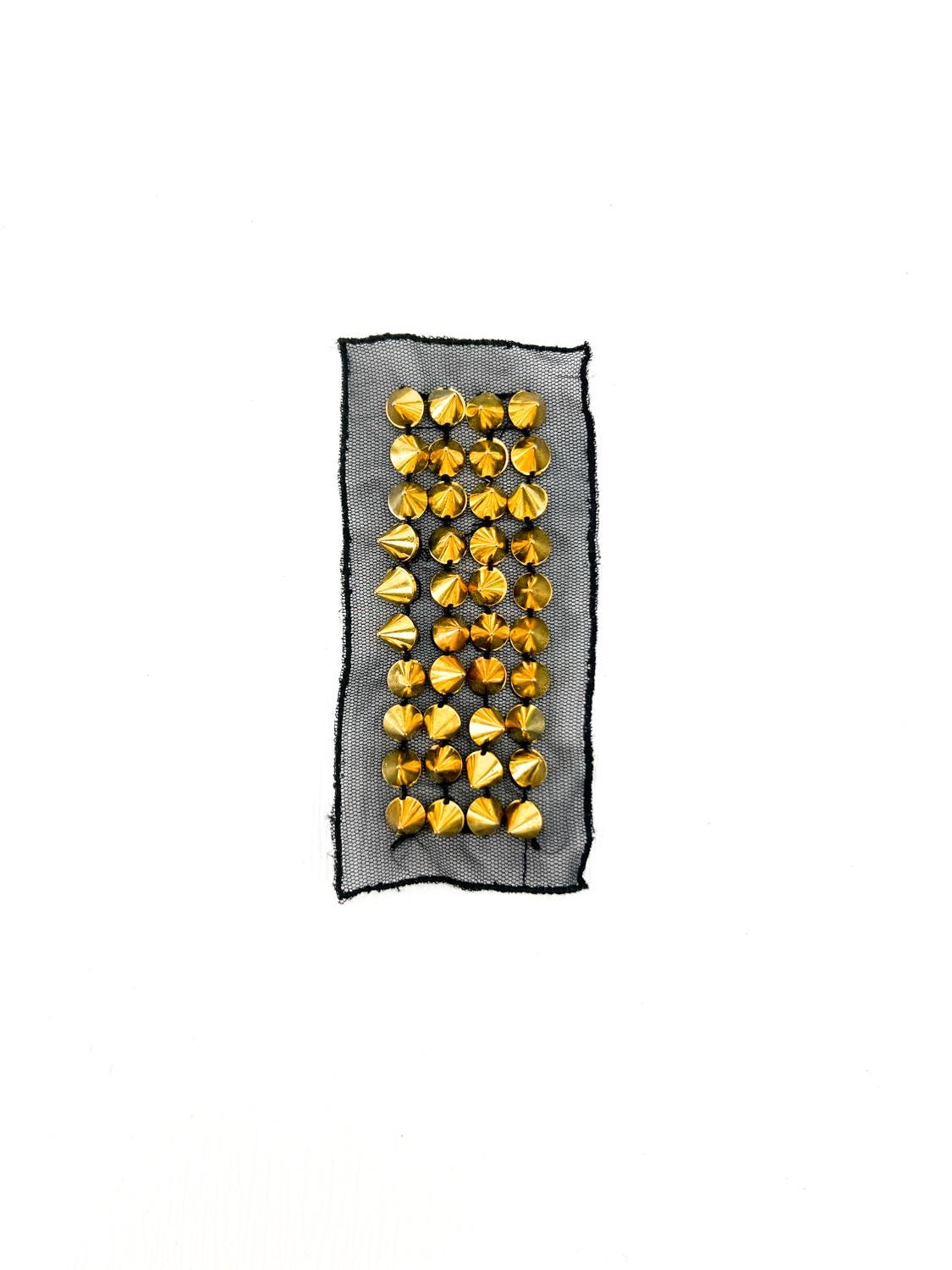 Gold Spikes on Black Mesh Applique