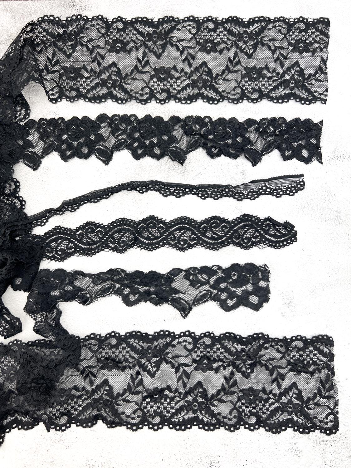 Black Stretch Lace Trims Variety Trim Scrap Pack Scrap Bundle Pack 14 pieces
