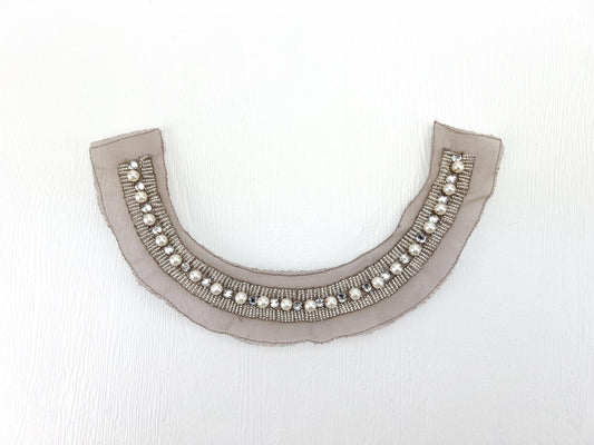 Beige Beaded Neck Applique
