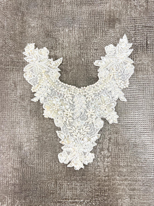 Off White Sequined and Beaded Lace Applique