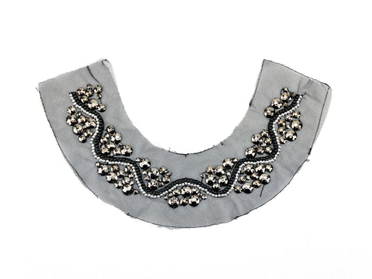 Black and Silver Beaded Neck Applique