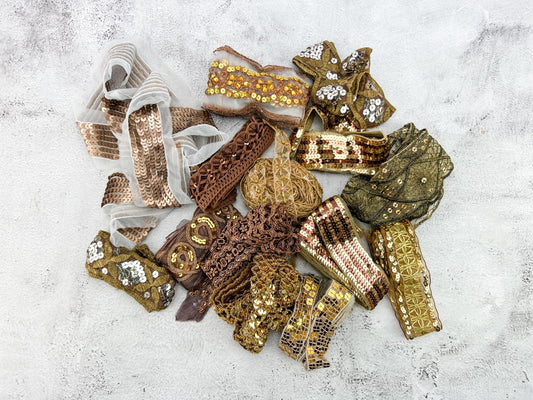 Brown and Gold Variety Fancy Trim Scrap Pack Scrap Bundle Pack