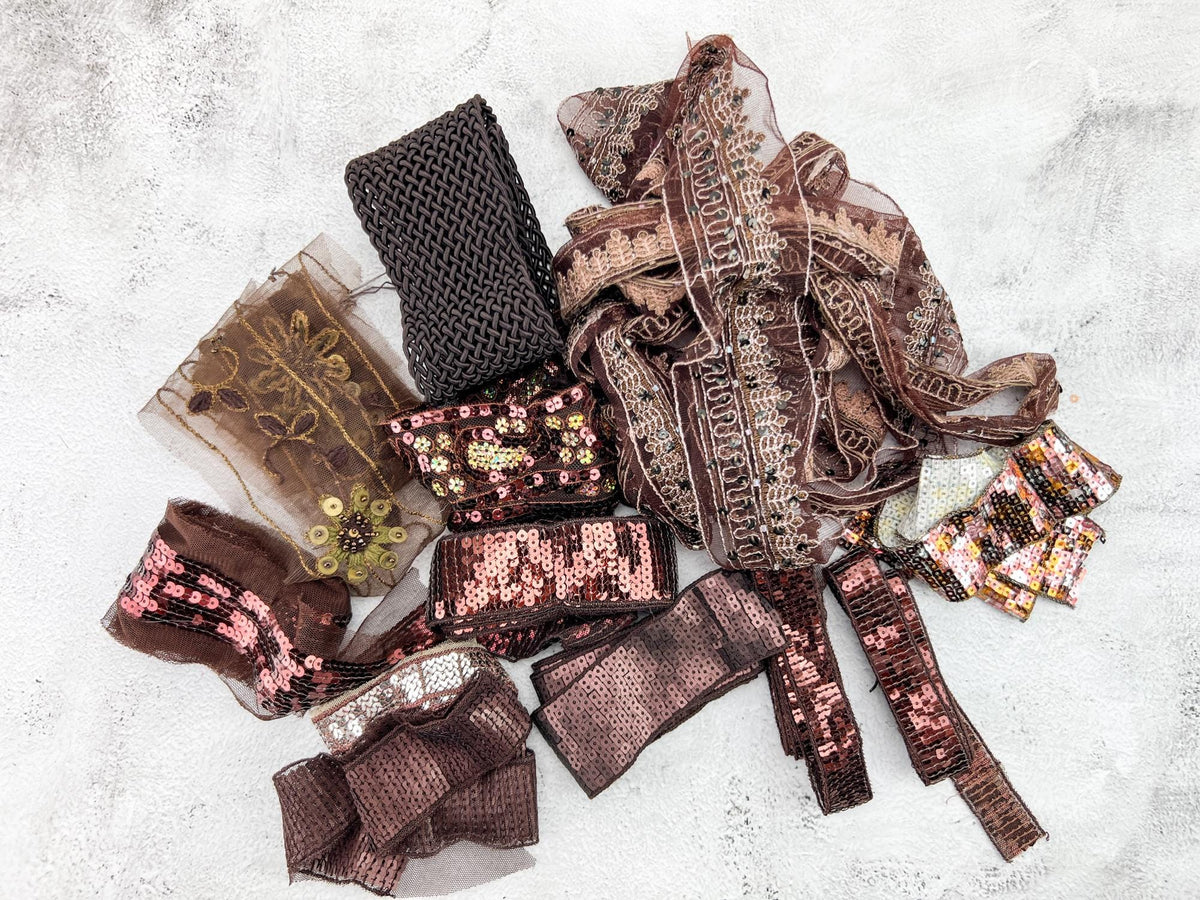 Brown and Gold Variety Fancy Trim Scrap Pack Scrap Bundle Pack
