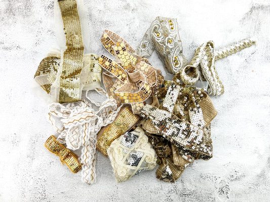 White and Gold Variety Fancy Trim Scrap Pack Scrap Bundle Pack