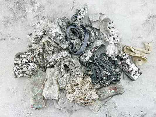White and Silver Variety Fancy Trim Scrap Pack Scrap Bundle Pack