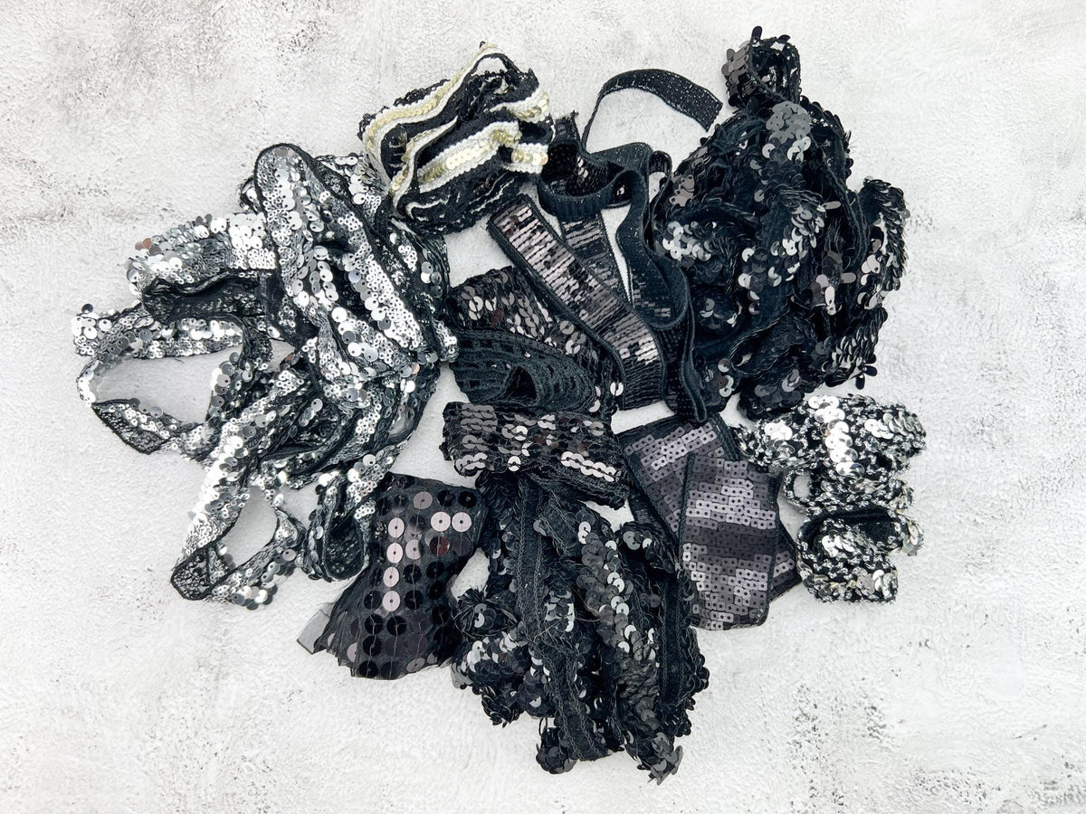 Black and Silver Variety Fancy Trim Scrap Pack Scrap Bundle Pack