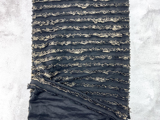 Black and Gold Ruffled Tier Knit Fabric Remnant 33 inches length