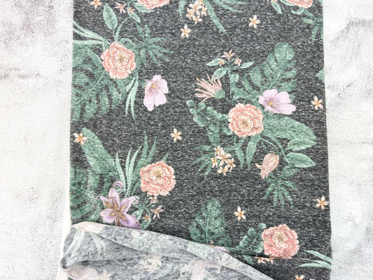 Heather Floral Baby French Terry Knit Fabric Remnant 1 yard