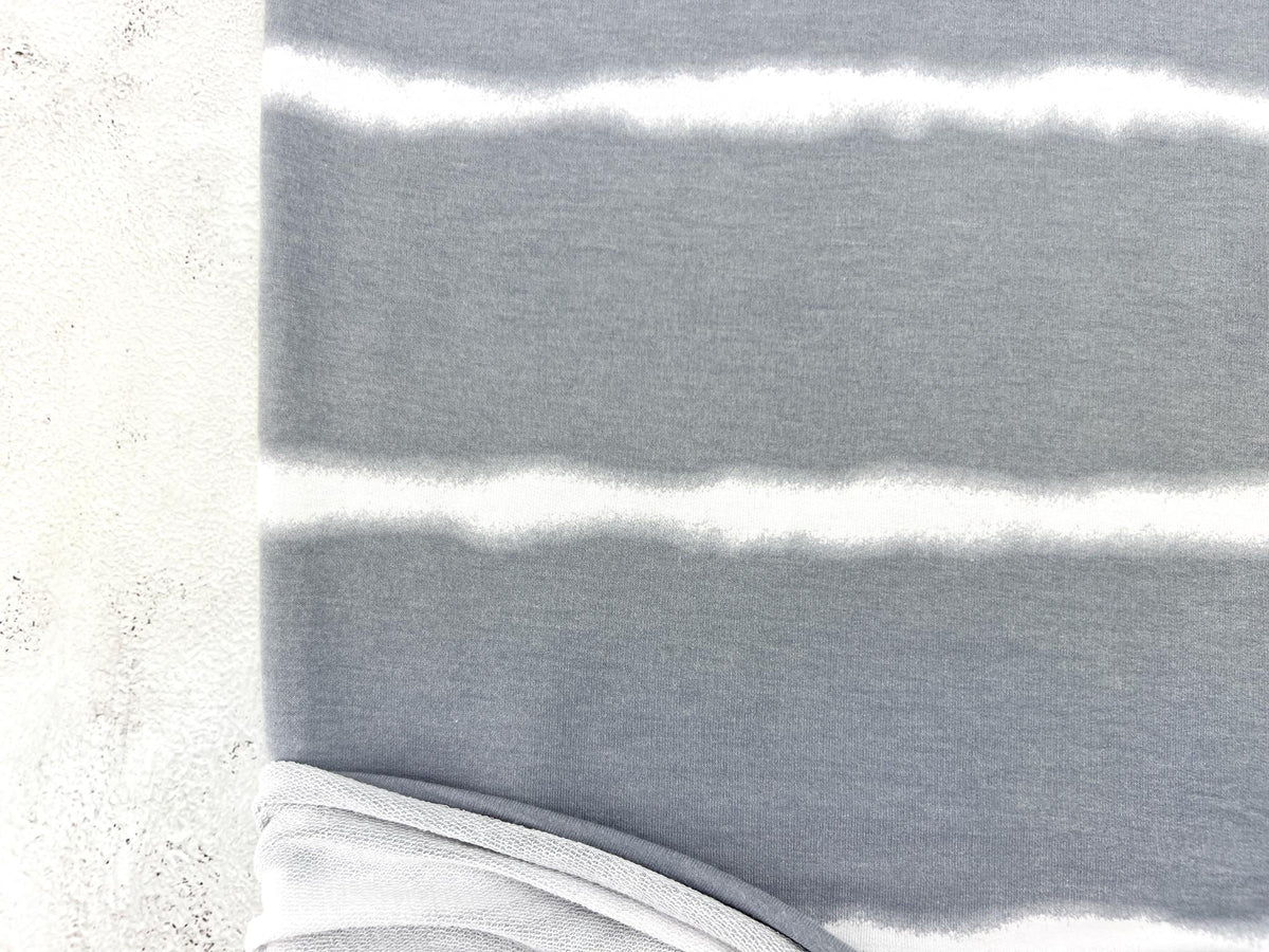 Gray and Off White Stripe Print Baby French Terry Knit Fabric Remnant 1.25 yards