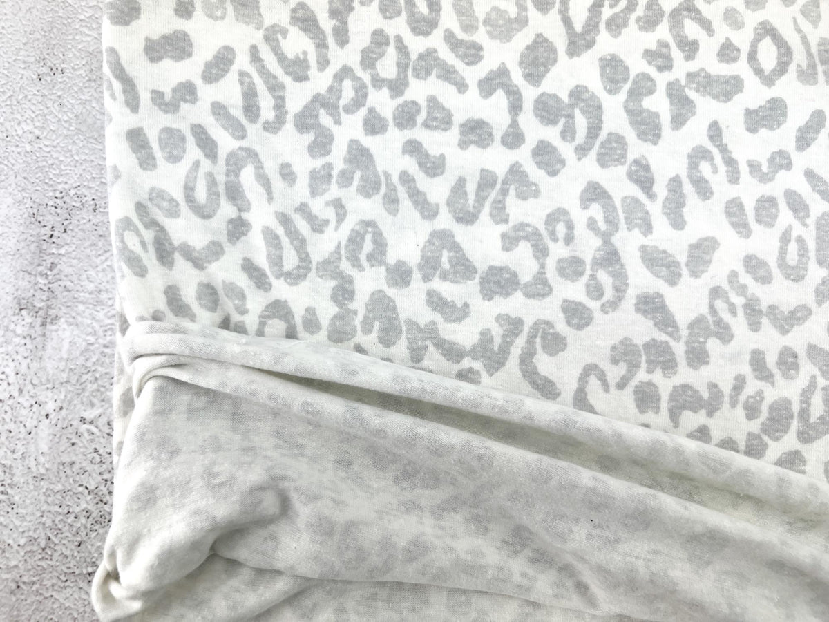 Light Gray and White Leopard Print Knit Mini Rib Knit Fabric Remnant 2.75 yards