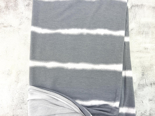 Gray and Off White Stripe Print Baby French Terry Knit Fabric Remnant 1.25 yards