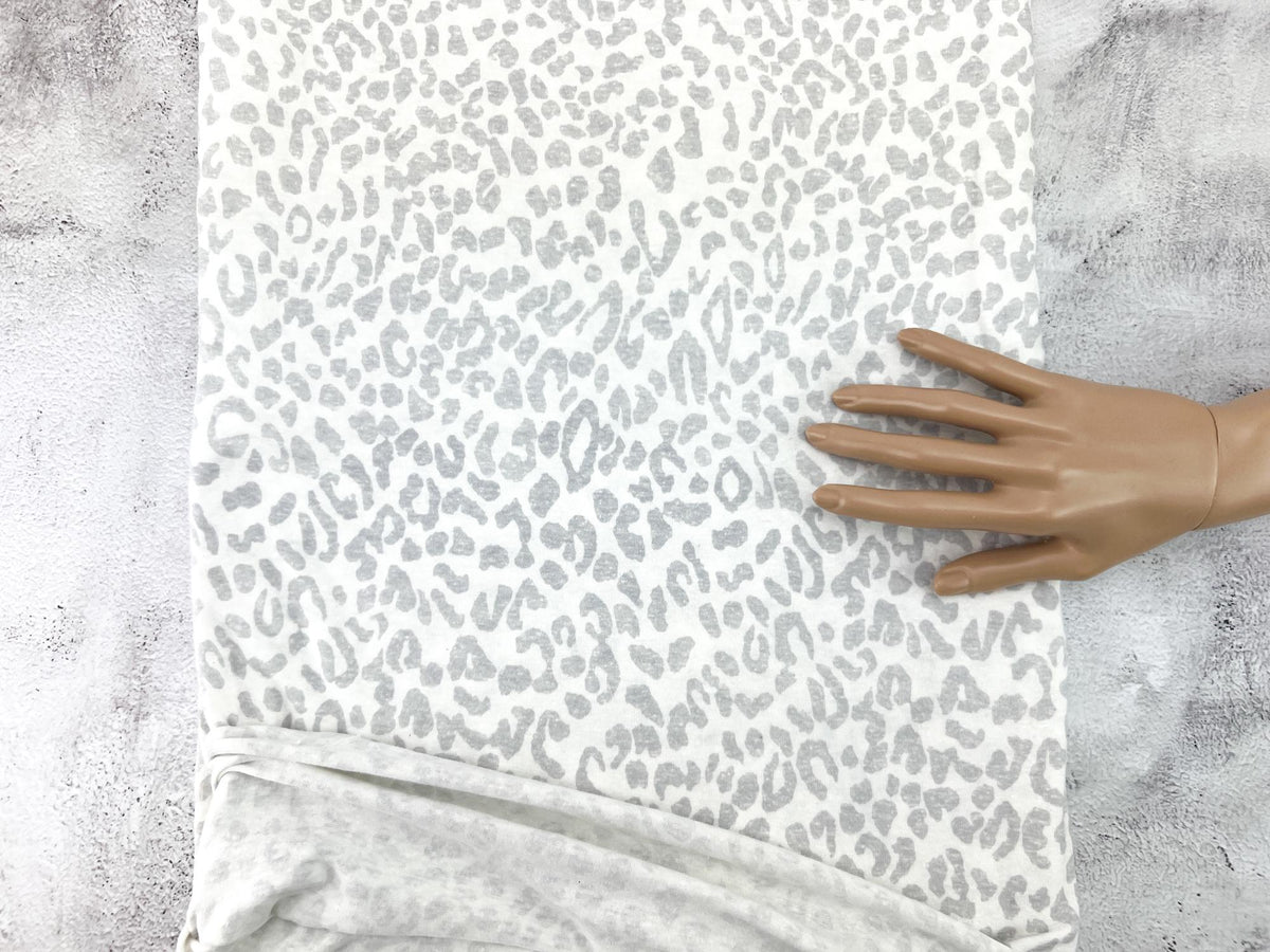 Light Gray and White Leopard Print Knit Mini Rib Knit Fabric Remnant 2.75 yards